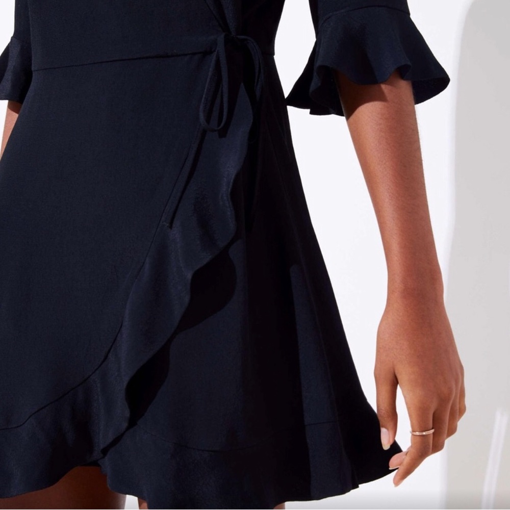 LOFT Navy Wrap Ruffle Romper - Picture 3 of 10